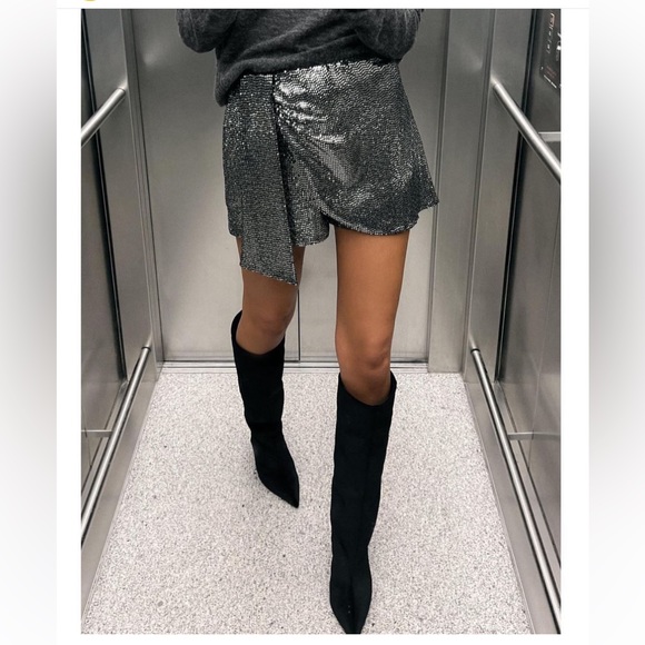 ZARA SPARKLY WRAP FRONT SKORT - Picture 3 of 8
